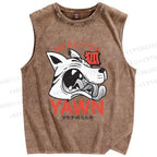 Unisex Fox Printed Washed Tank Top