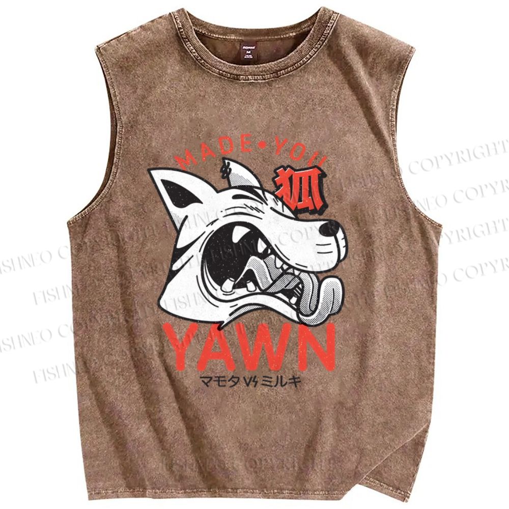Unisex Fox Printed Washed Tank Top