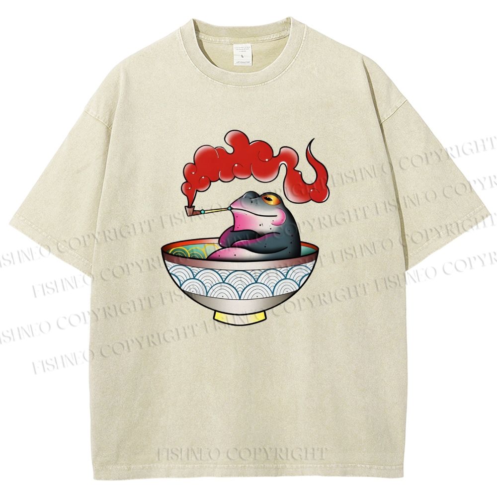 Unisex Smoking Frog Printed Washed Tee