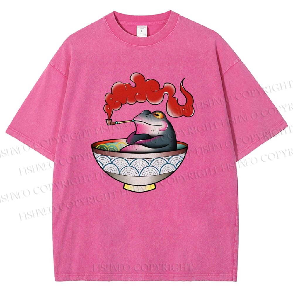 Unisex Smoking Frog Printed Washed Tee