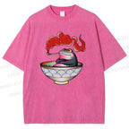 Unisex Smoking Frog Printed Washed Tee