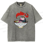 Unisex Smoking Frog Printed Washed Tee