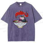 Unisex Smoking Frog Printed Washed Tee