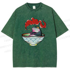 Unisex Smoking Frog Printed Washed Tee