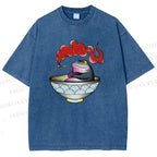 Unisex Smoking Frog Printed Washed Tee