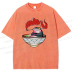 Unisex Smoking Frog Printed Washed Tee