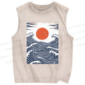 Unisex Sunrise Over The Waves Printed Washed Tank Top