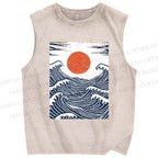Unisex Sunrise Over The Waves Printed Washed Tank Top
