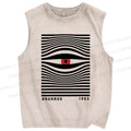 Unisex Geometry Artistic Eyes Printed Washed Tank Top
