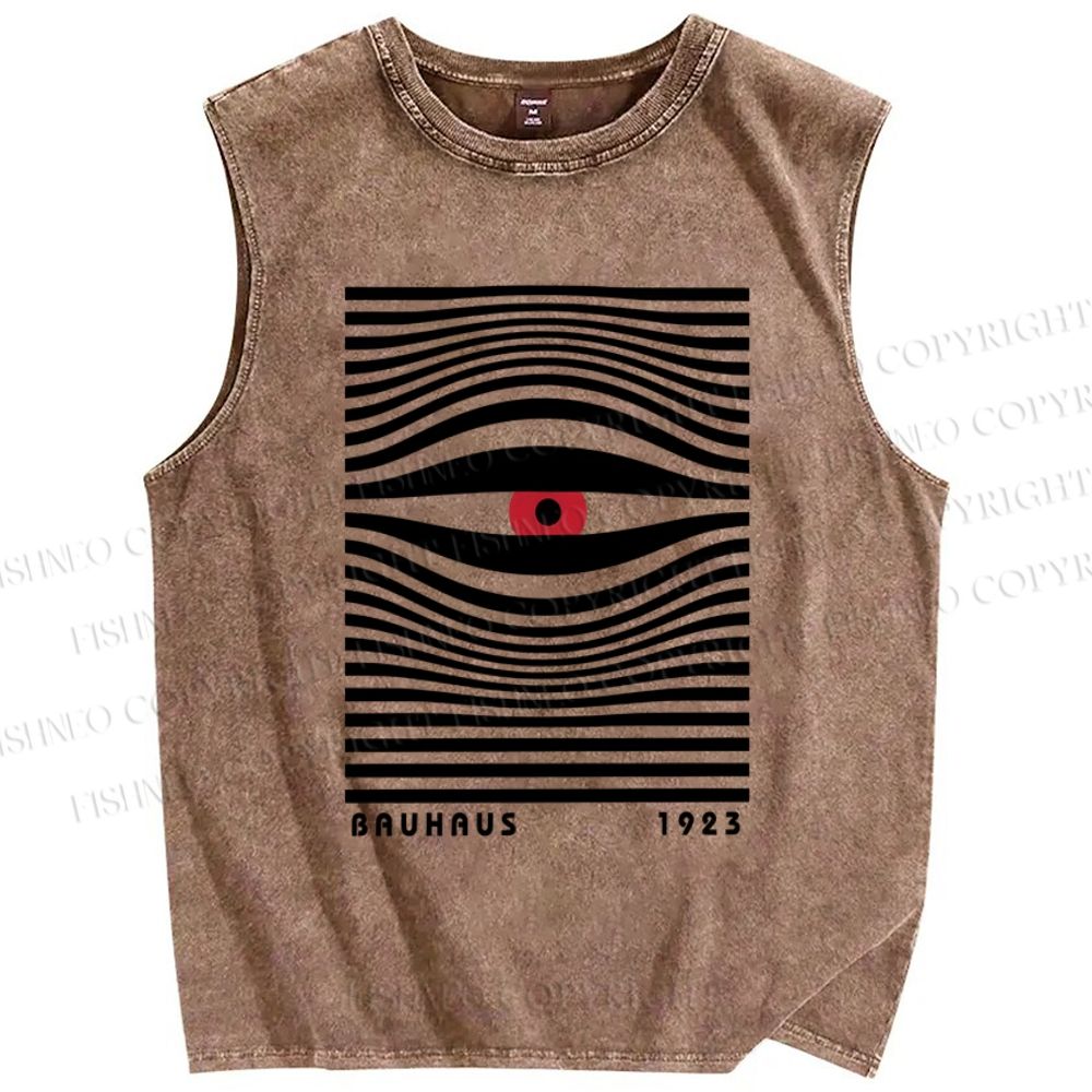Unisex Geometry Artistic Eyes Printed Washed Tank Top