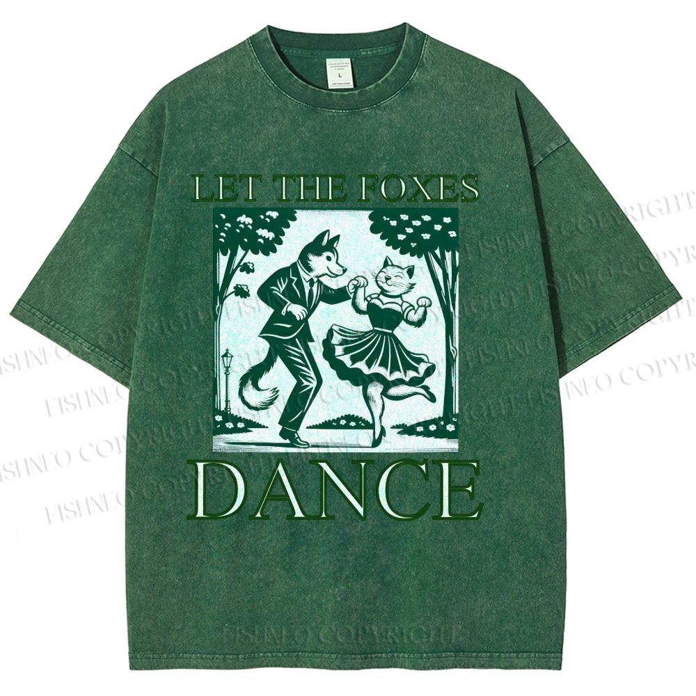 Unisex Let The Foxes Dance Printed Washed Tee