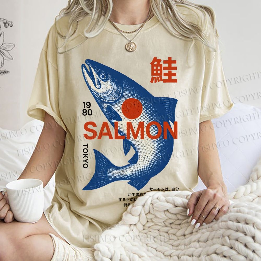 Unisex Salmon Printed Washed Tee