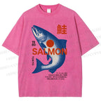Unisex Salmon Printed Washed Tee