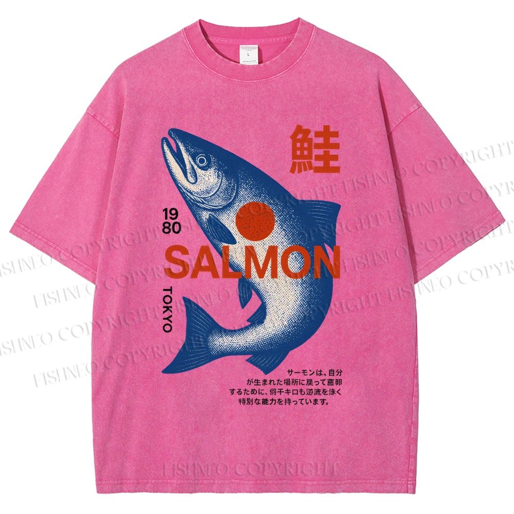 Unisex Salmon Printed Washed Tee
