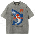Unisex Salmon Printed Washed Tee