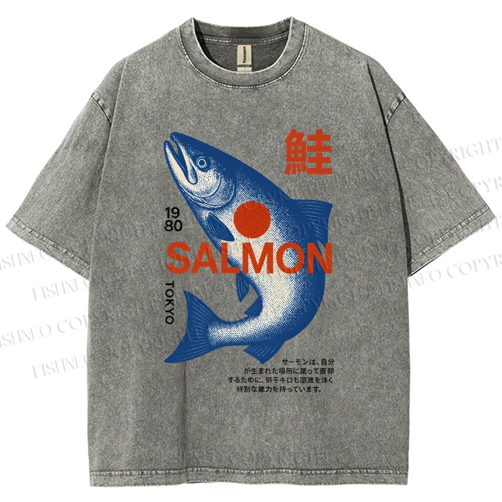 Unisex Salmon Printed Washed Tee