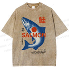 Unisex Salmon Printed Washed Tee