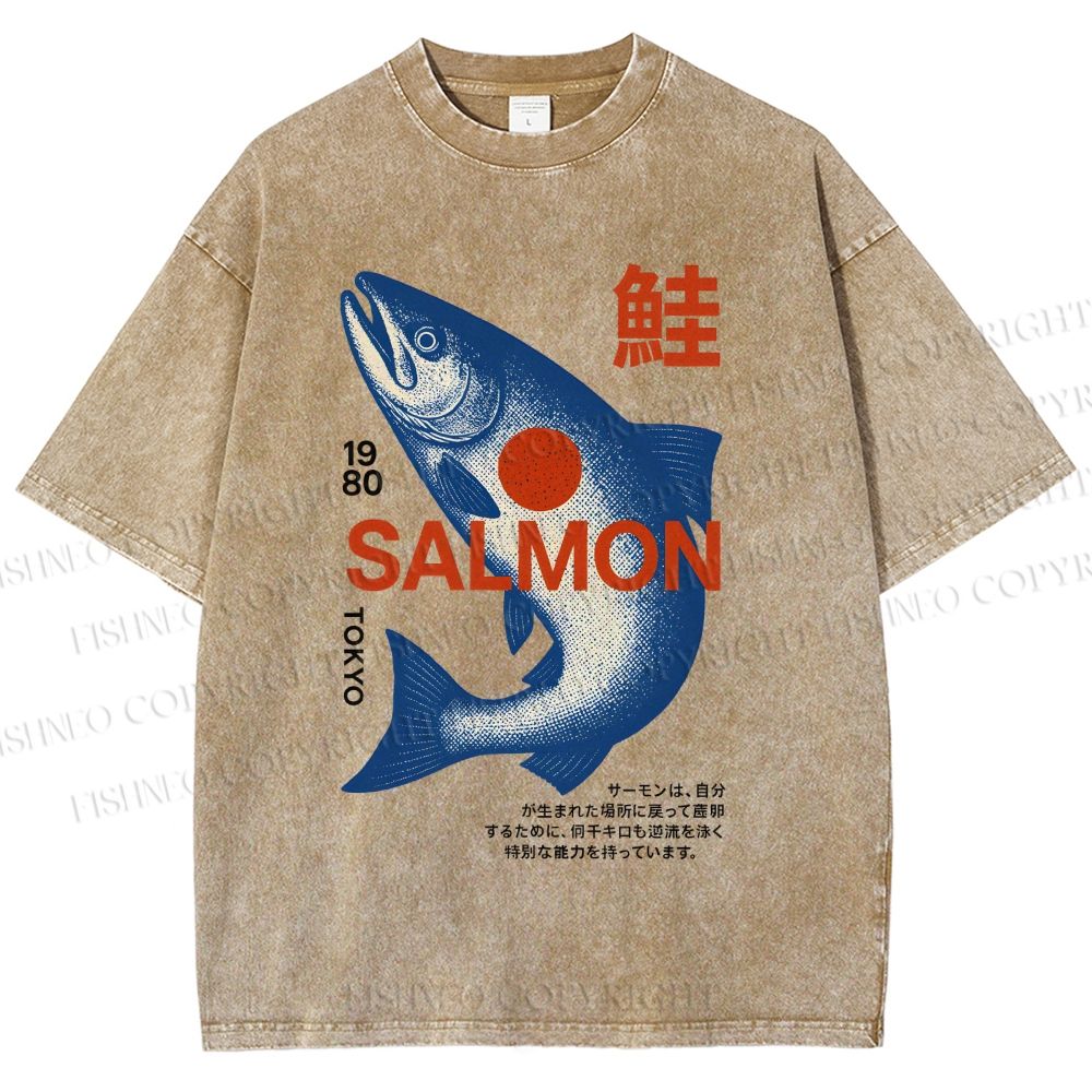 Unisex Salmon Printed Washed Tee