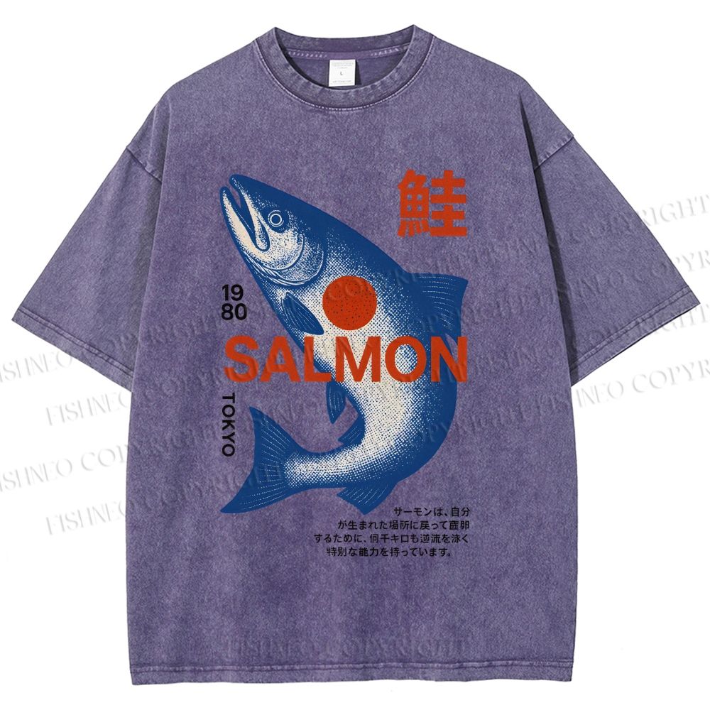 Unisex Salmon Printed Washed Tee
