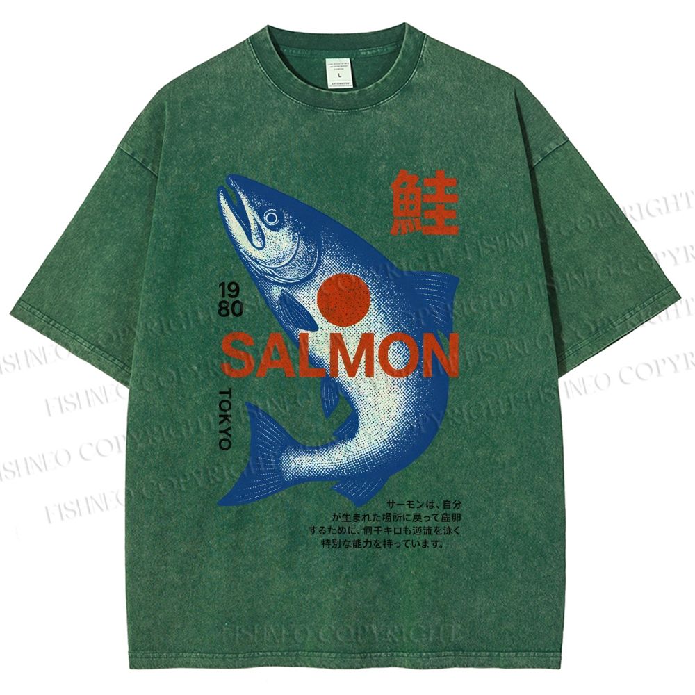 Unisex Salmon Printed Washed Tee