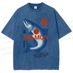 Unisex Salmon Printed Washed Tee