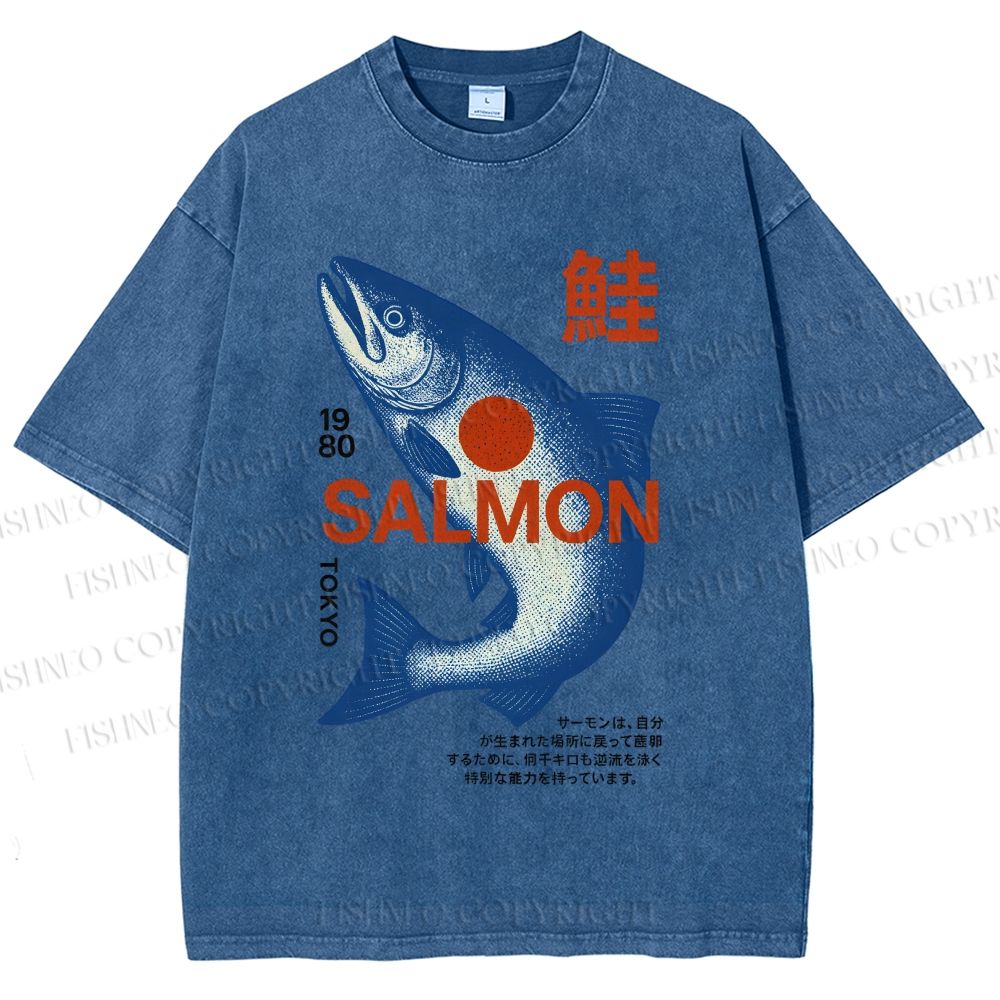 Unisex Salmon Printed Washed Tee