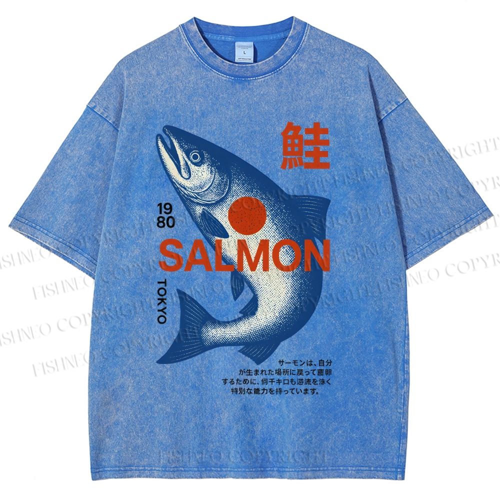 Unisex Salmon Printed Washed Tee