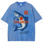 Unisex Salmon Printed Washed Tee