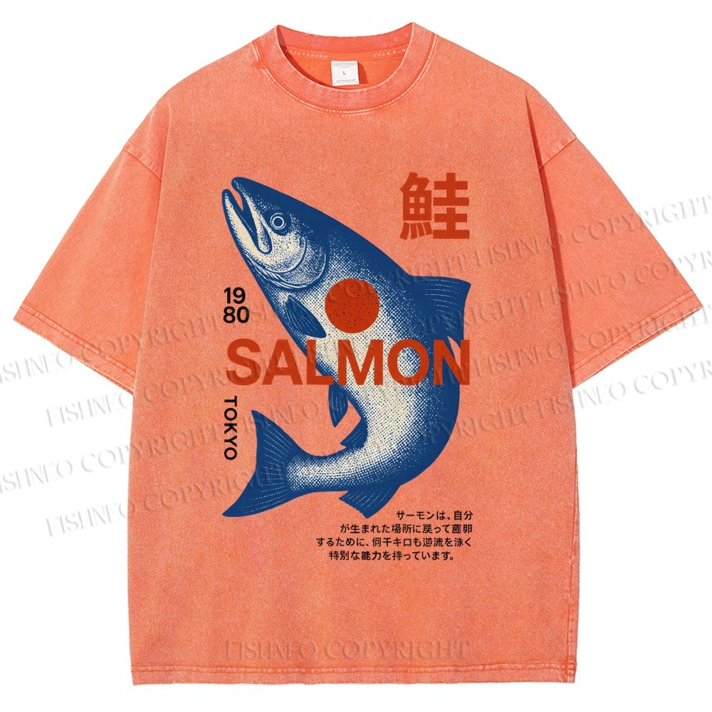 Unisex Salmon Printed Washed Tee