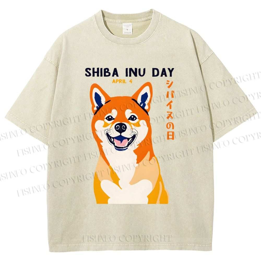 Unisex Shiba Inu Day Printed Washed Tee