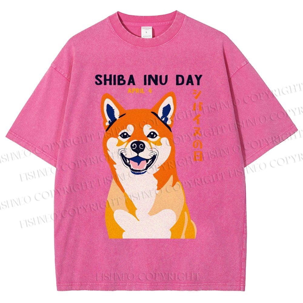 Unisex Shiba Inu Day Printed Washed Tee