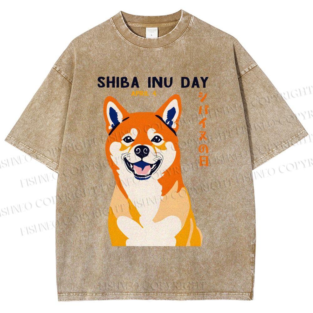 Unisex Shiba Inu Day Printed Washed Tee