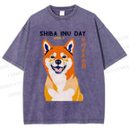 Unisex Shiba Inu Day Printed Washed Tee