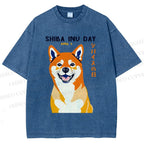 Unisex Shiba Inu Day Printed Washed Tee