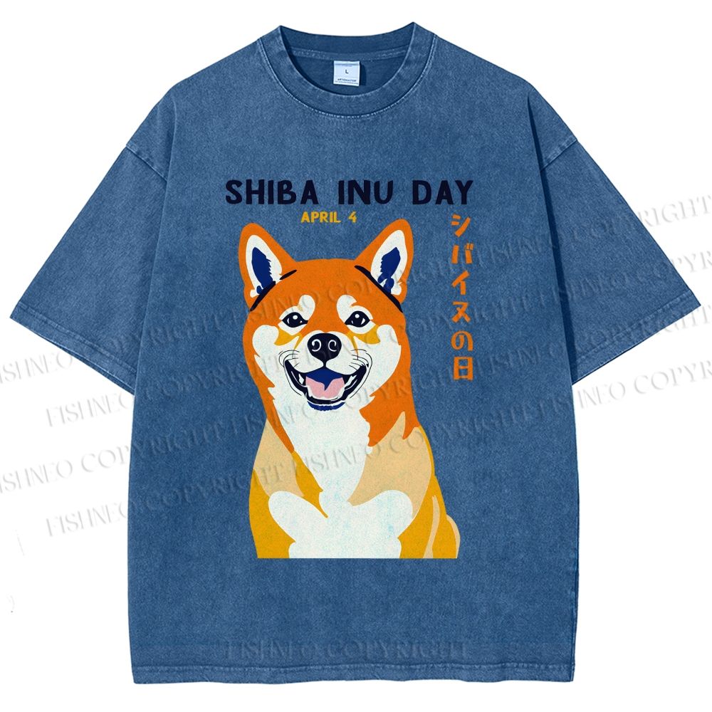 Unisex Shiba Inu Day Printed Washed Tee