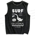 Unisex Surf California Printed Washed Tank Top