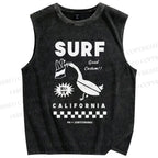 Unisex Surf California Printed Washed Tank Top