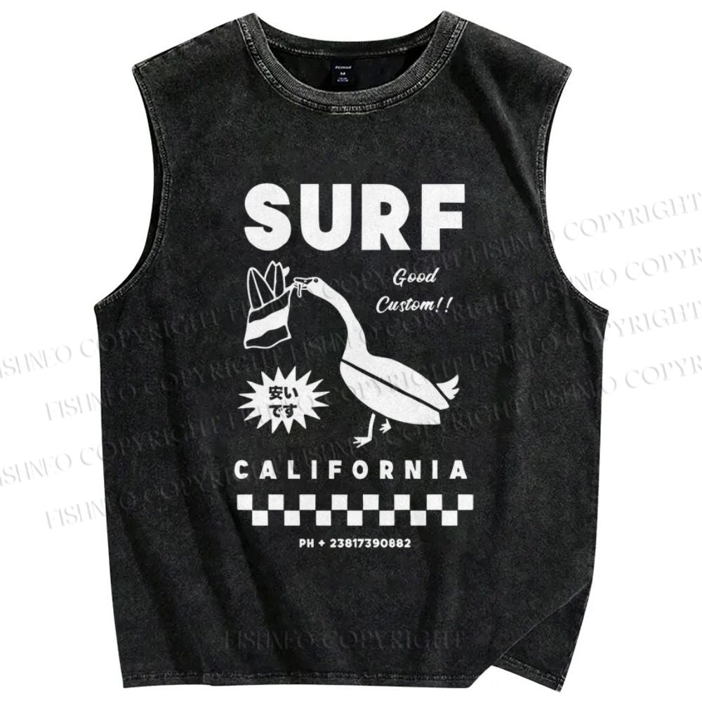 Unisex Surf California Printed Washed Tank Top