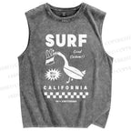 Unisex Surf California Printed Washed Tank Top