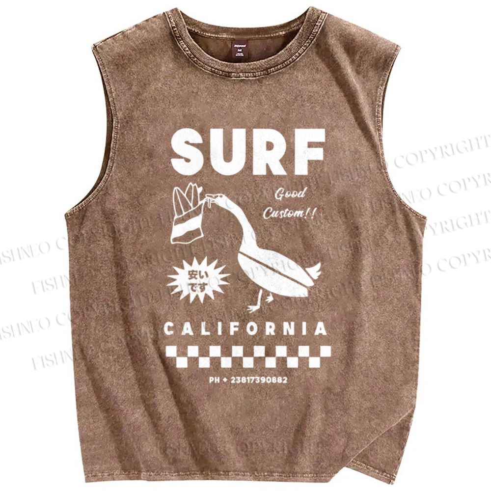 Unisex Surf California Printed Washed Tank Top