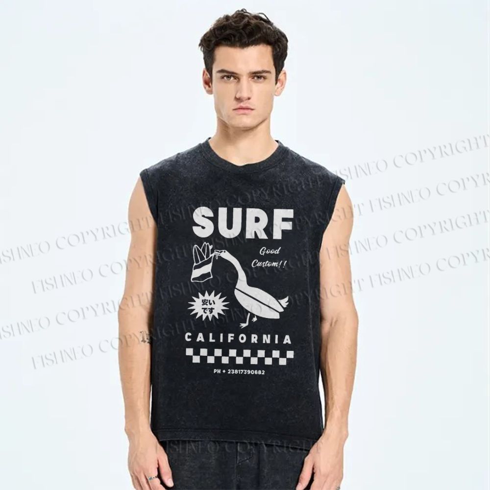 Unisex Surf California Printed Washed Tank Top
