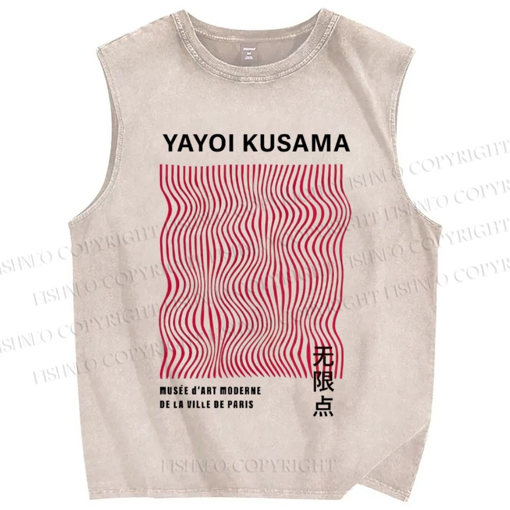 Unisex Yayoi Kusama Geometric Waves Printed Washed Tank Top