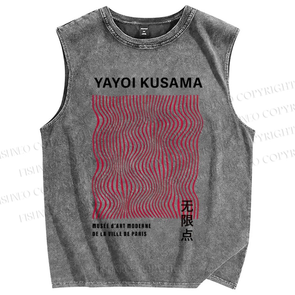 Unisex Yayoi Kusama Geometric Waves Printed Washed Tank Top