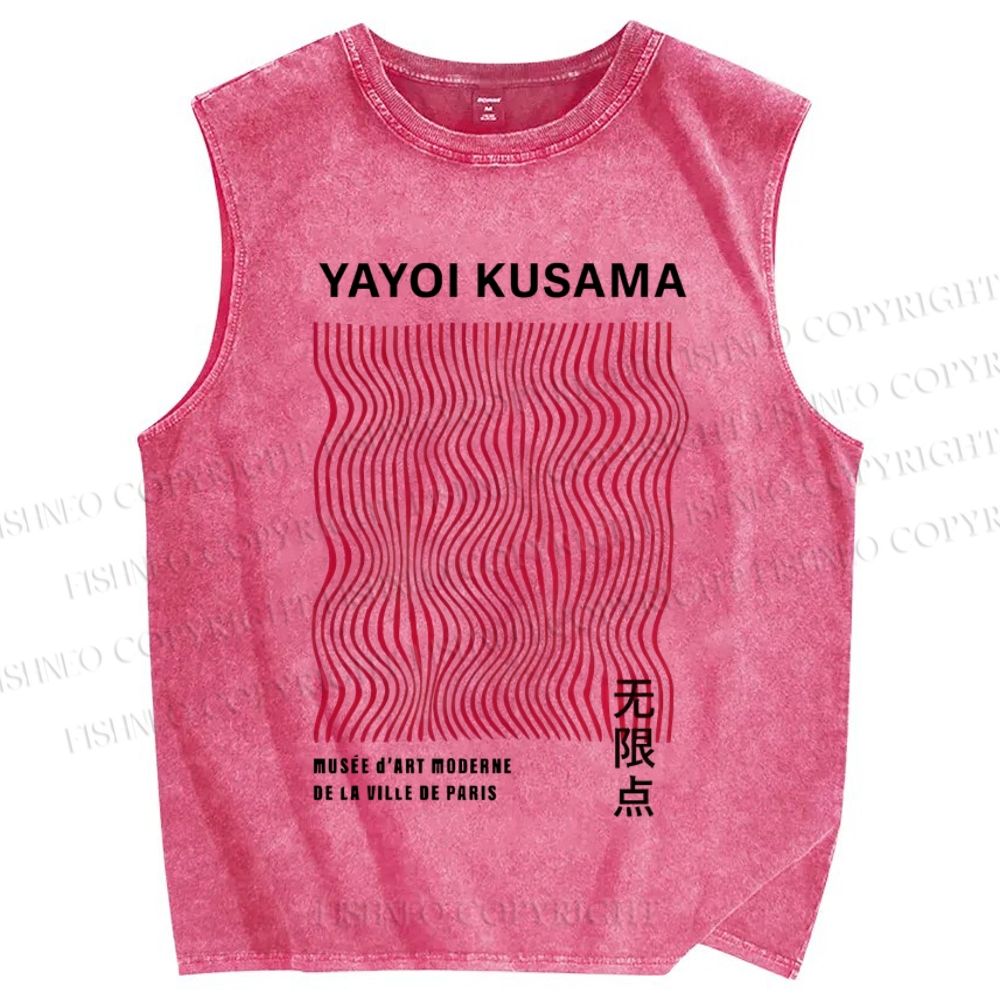Unisex Yayoi Kusama Geometric Waves Printed Washed Tank Top