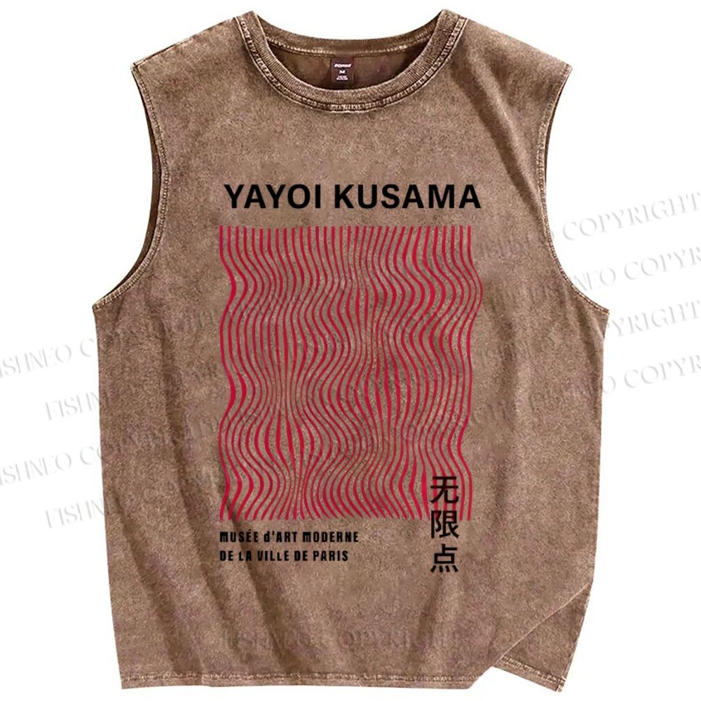 Unisex Yayoi Kusama Geometric Waves Printed Washed Tank Top