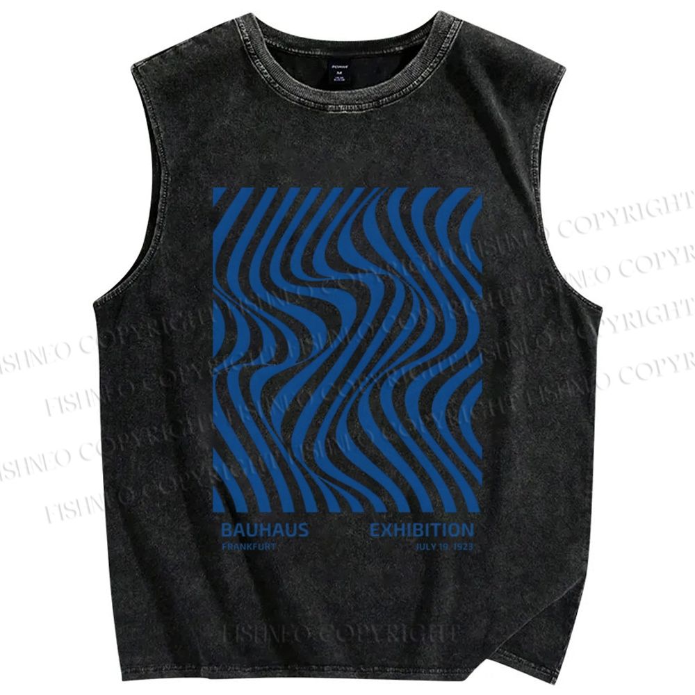 Unisex Geometric Waves Printed Washed Tank Top