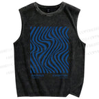 Unisex Geometric Waves Printed Washed Tank Top