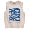 Unisex Geometric Waves Printed Washed Tank Top