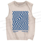 Unisex Geometric Waves Printed Washed Tank Top