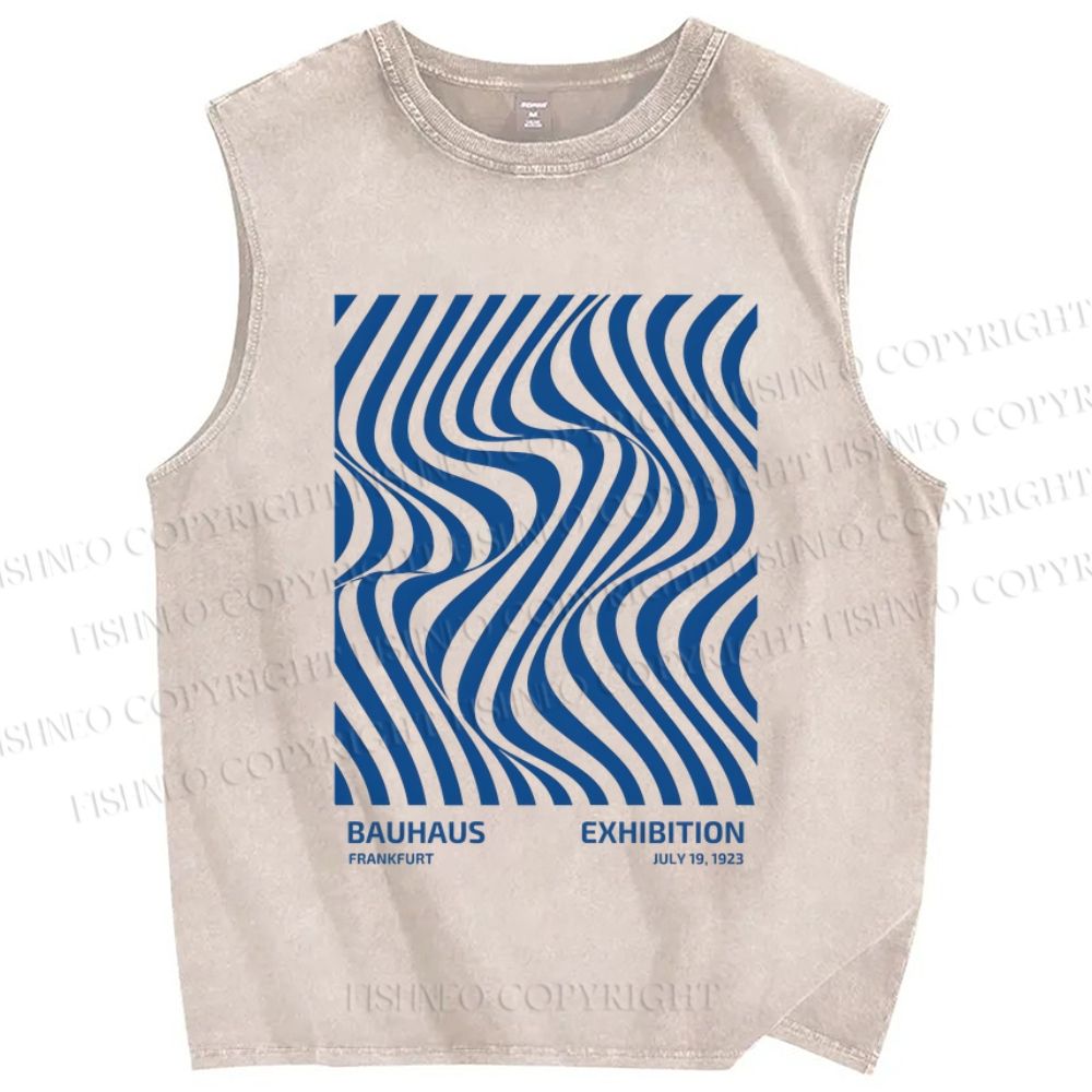 Unisex Geometric Waves Printed Washed Tank Top